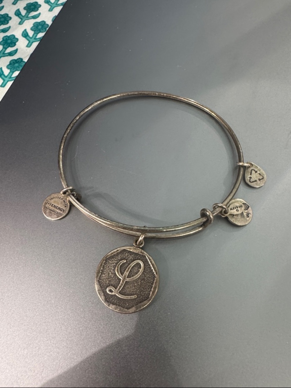 Alex and Ani Silver-Tone Initial 'L' Charm Bangle Bracelet